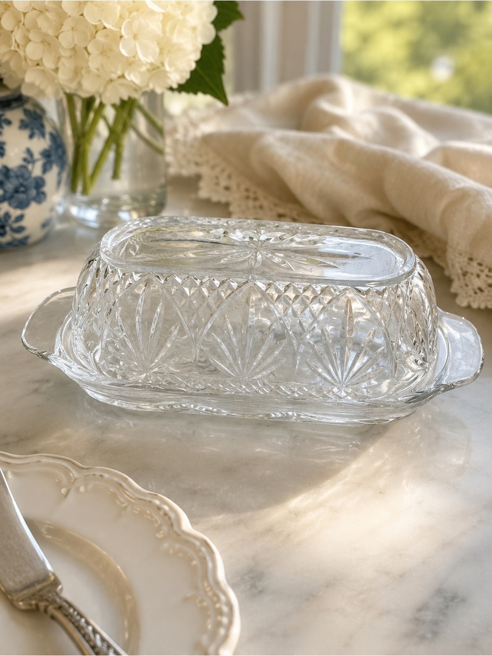 Cristal D'Arques Butter Dish Cottagecore Grandmillennial French Country Glass